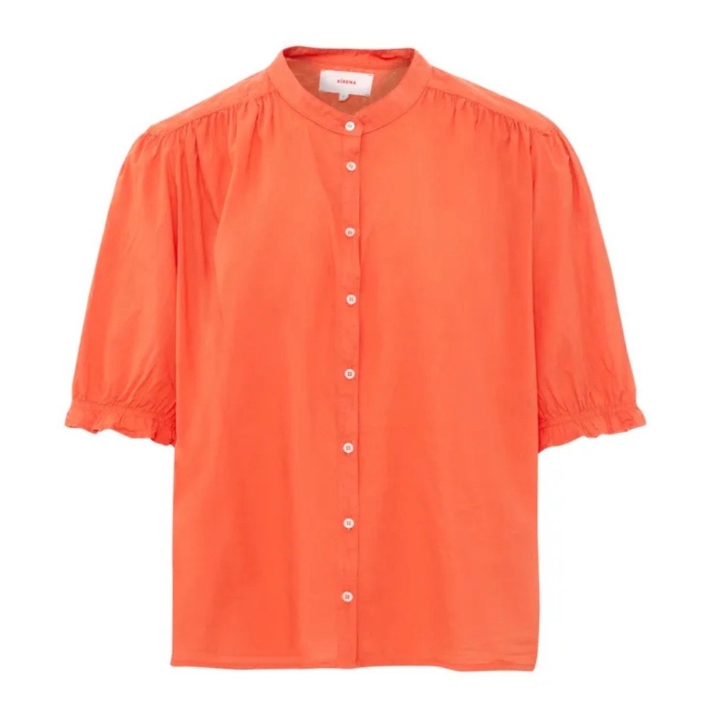 Xirena Eden Cotton Poplin Button Down Blouse Womens L Orange Cotton Puff Sleeve
